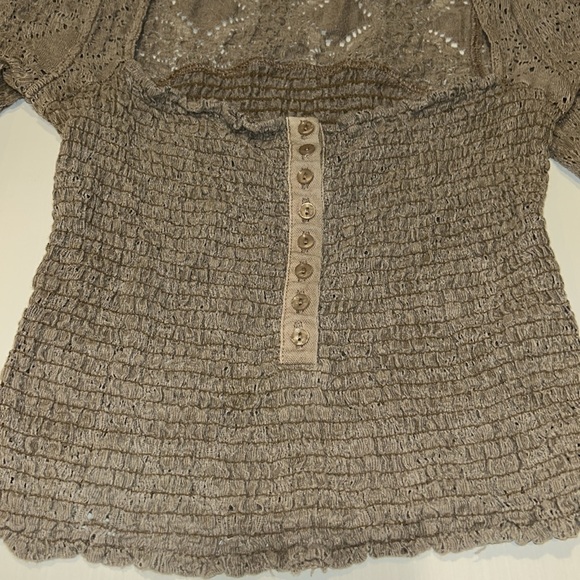 Free People Blouse Size XS Tan/Gray Stretchy - Picture 3 of 9